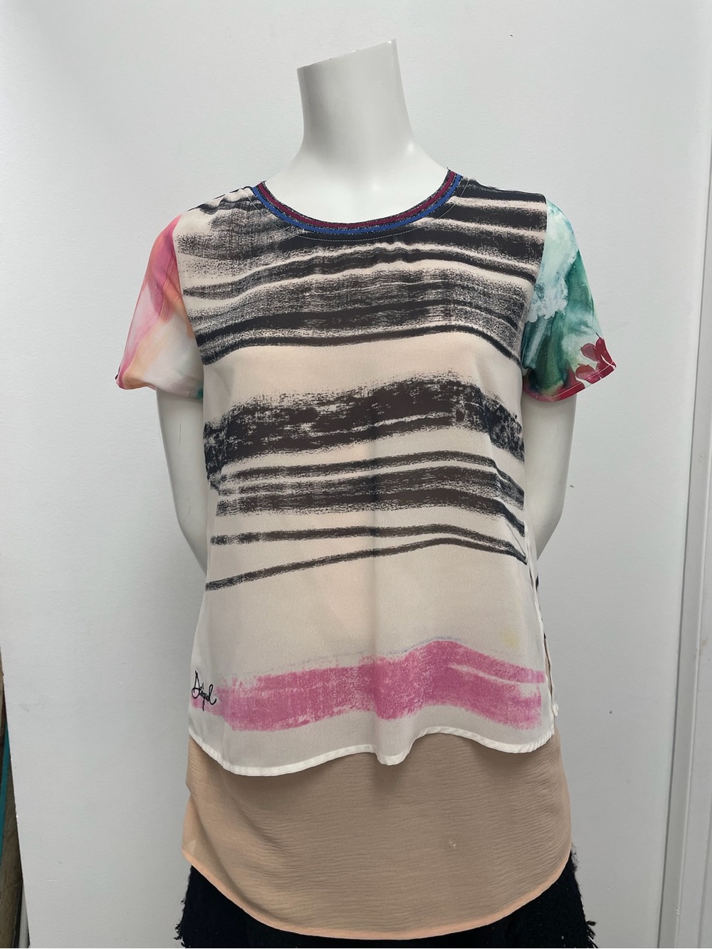 Desigual Multicolor Print Silk Blouse Size M